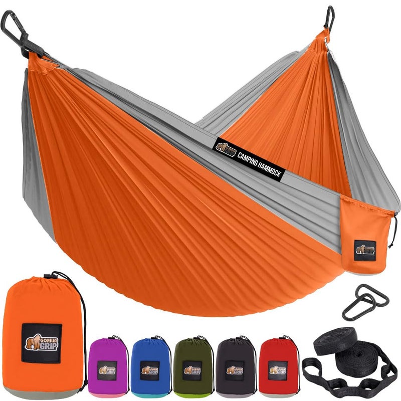 GORILLA GRIP Durable Camping Hammock with Heavy Duty Tree Straps Portable Hammocks for Outside Easy to Use Travel Swing Chair Outdoor Camper Hiker Essentials Backpacking Gear Gifts Double Orange - Image 2