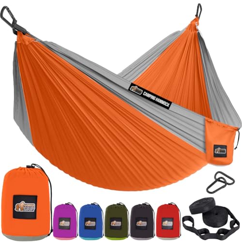 GORILLA GRIP Durable Camping Hammock with Heavy Duty Tree Straps Portable Hammocks for Outside Easy to Use Travel Swing Chair Outdoor Camper Hiker Essentials Backpacking Gear Gifts Double Orange - Image 1