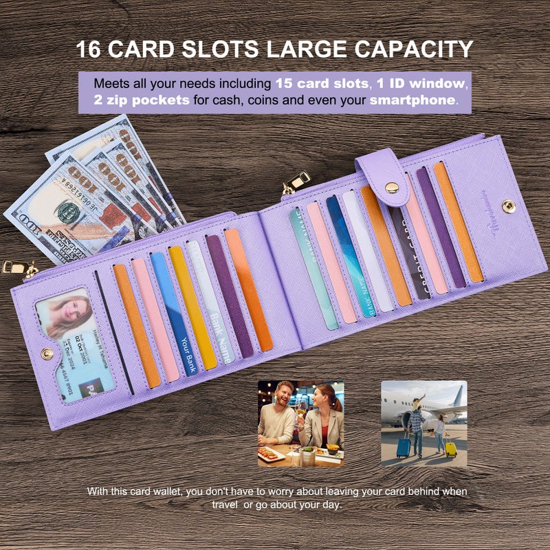Travelambo RFID Wallet Women Large Size Bifold Multi Card Wallet Case with Zipper Pocke Credit Card Holder for Women - Image 5