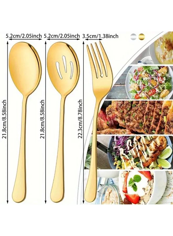 3pc Golden Stainless Steel Serving Fork Spoon Set Dishwasher Safe - Image 3