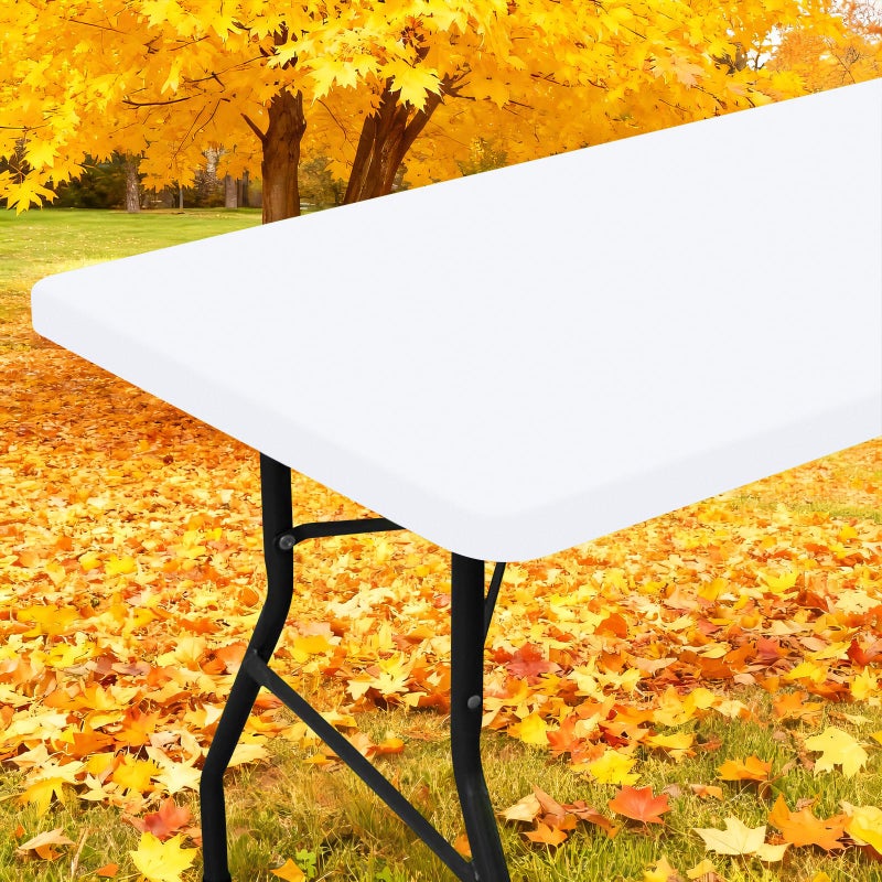 Smiry Rectangle Picnic Table Cloth Waterproof Elastic Fitted Tablecloths for 6 Foot Tables Washable Polyester Table Cover for Camping Indoor and Outdoor White 30x72