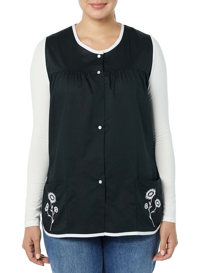 AmeriMark Easy-Care Snap Front Cobbler Aprons Vest with Two Patch Pockets Black Solid XL - Image 1