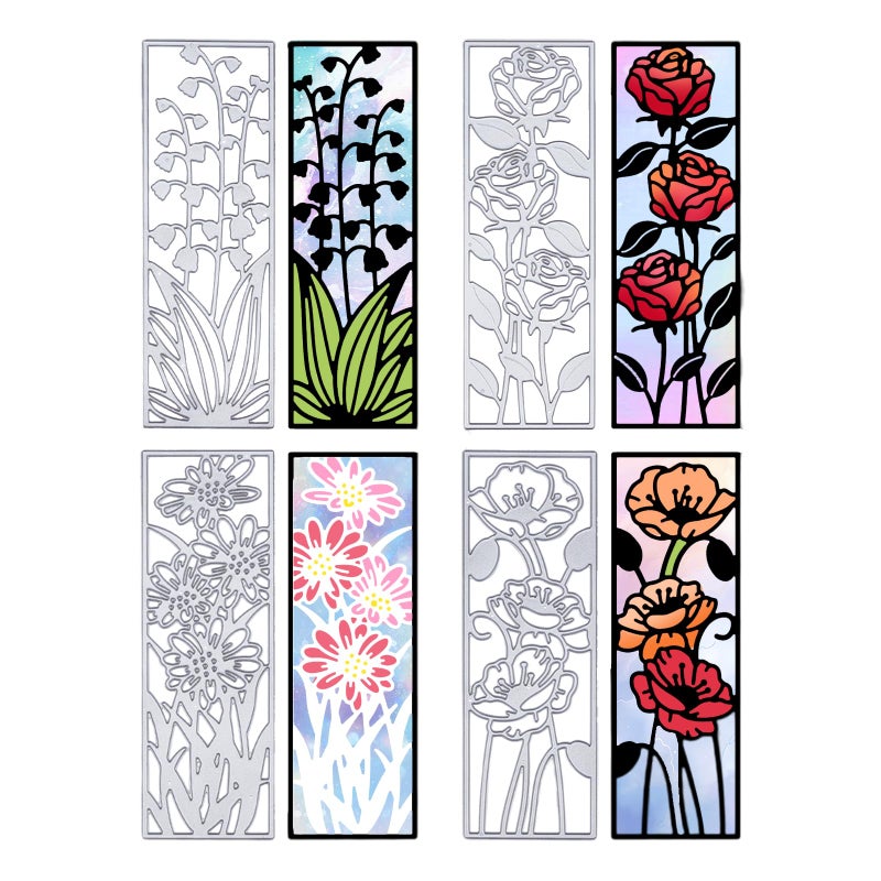ORIGACH 4 Pcs Metal Flower Frame Cutting Dies for Card Making Embossing Stencil Die Cuts for Scrapbooking DIY Flower Bookmark Card Decoration