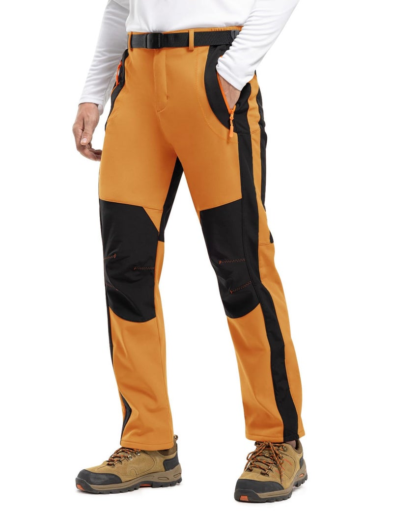 TBMPOY Men's Snow Ski Hiking Pants Waterproof Winter Fleece Lined Pants Camping Skiing Ice Fishing Pants with Belt 02 Thick Orange XXL - Image 2