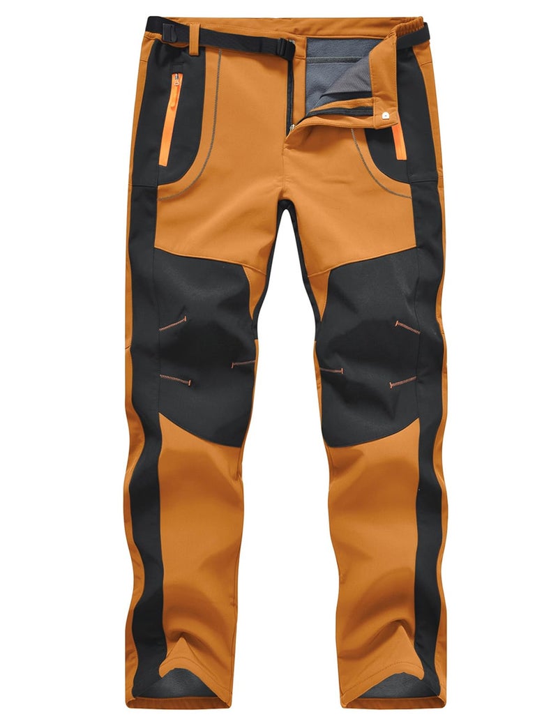 TBMPOY Men's Snow Ski Hiking Pants Waterproof Winter Fleece Lined Pants Camping Skiing Ice Fishing Pants with Belt 02 Thick Orange XXL - Image 1