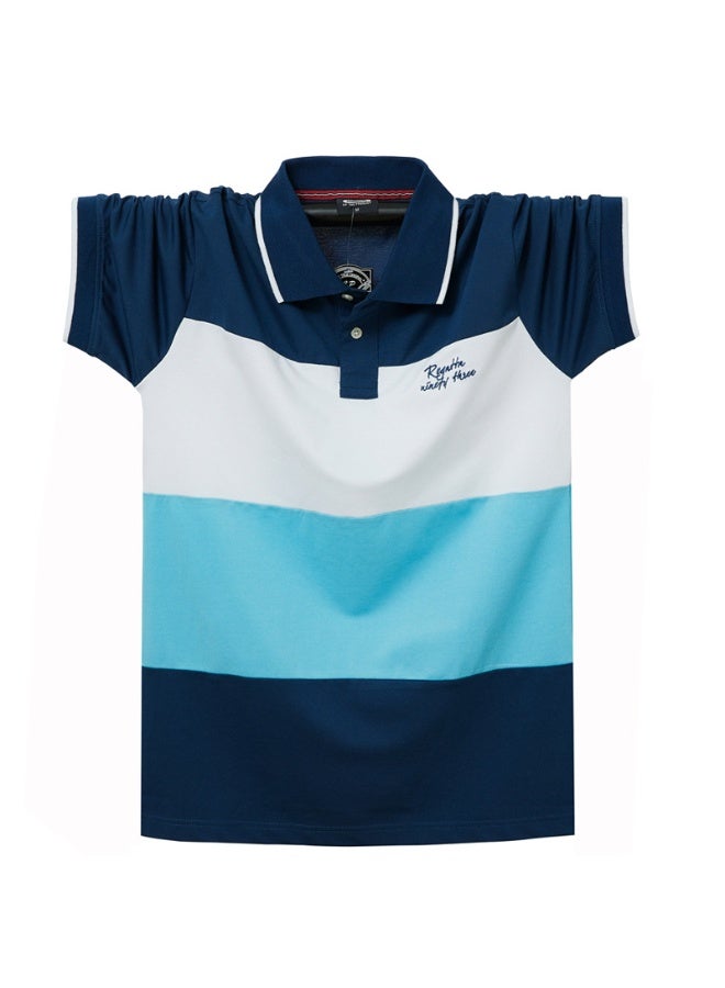 Summer Patchwork Stripe Polo Shirt Men Big Size Short Sleeve Polo Shirts Breathable  Cotton Tops  - Image 1