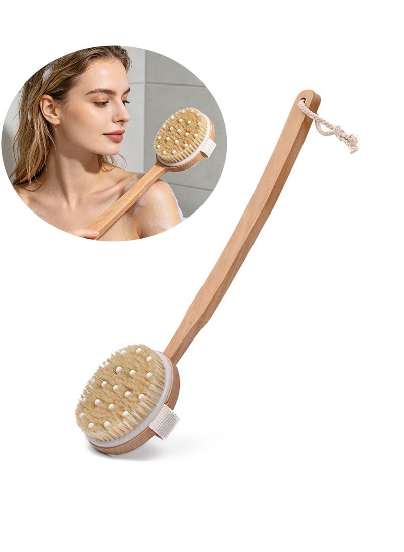 Shower Brush with Long Wooden Handle, Detachable Dry Brushing Body Brush, Natural Bristle Exfoliating Back Scrubber Shower Brush for Men Women Cellulite, Lymphatic Drainage, and Skin Detox - Image 1