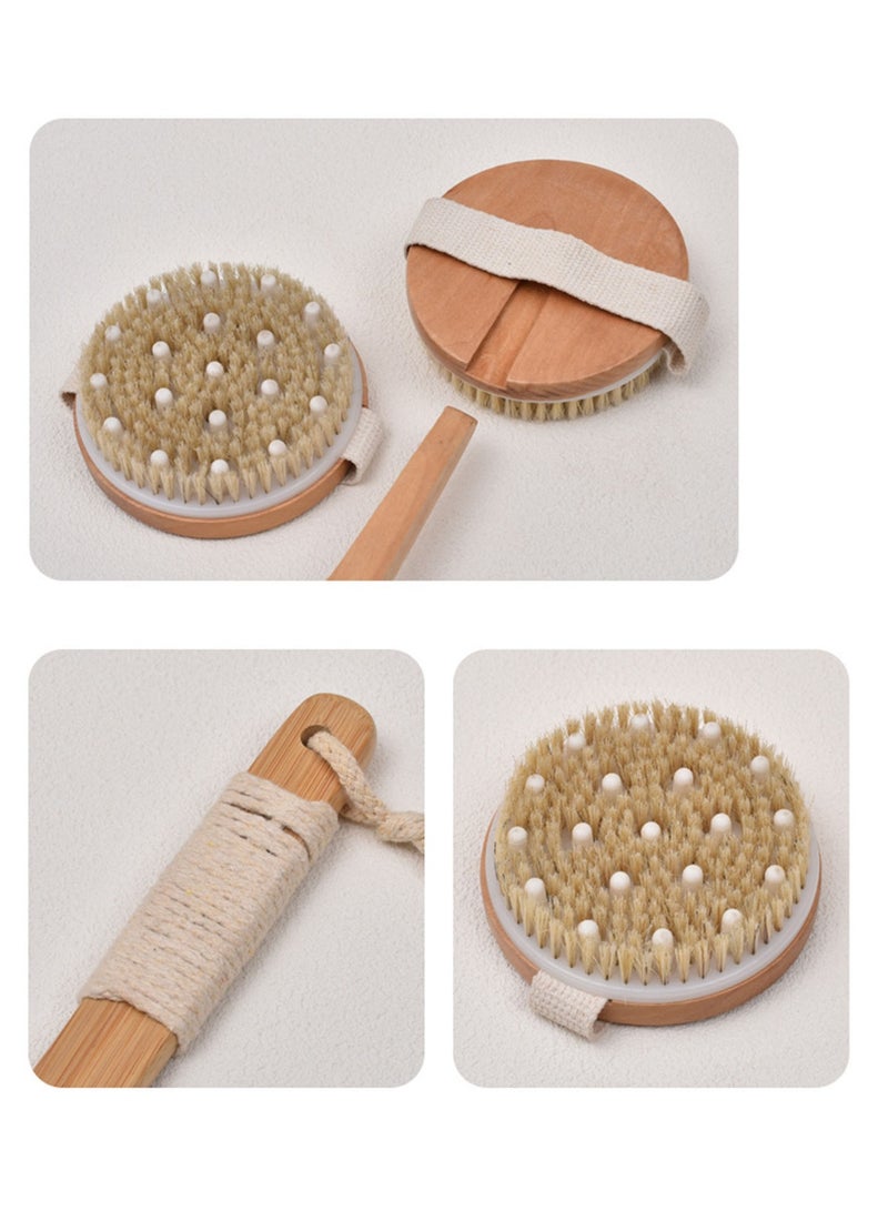 Shower Brush with Long Wooden Handle, Detachable Dry Brushing Body Brush, Natural Bristle Exfoliating Back Scrubber Shower Brush for Men Women Cellulite, Lymphatic Drainage, and Skin Detox - Image 2
