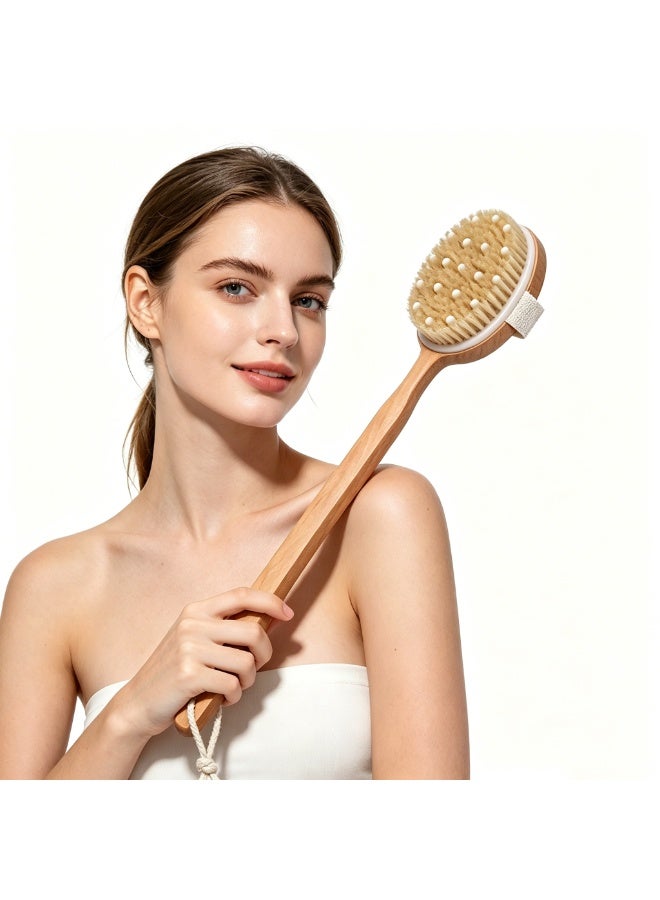 Shower Brush with Long Wooden Handle, Detachable Dry Brushing Body Brush, Natural Bristle Exfoliating Back Scrubber Shower Brush for Men Women Cellulite, Lymphatic Drainage, and Skin Detox - Image 3