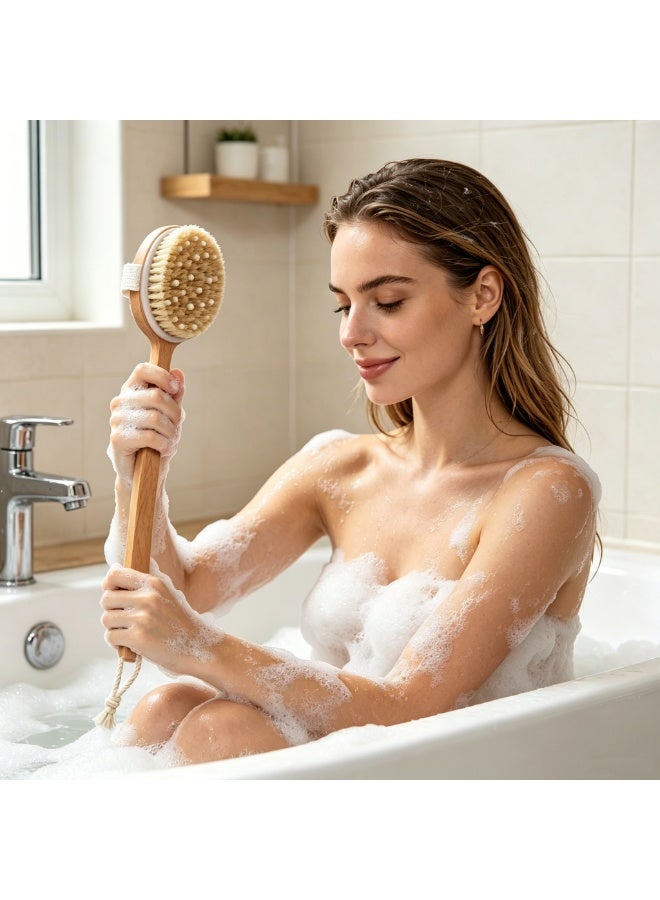 Shower Brush with Long Wooden Handle, Detachable Dry Brushing Body Brush, Natural Bristle Exfoliating Back Scrubber Shower Brush for Men Women Cellulite, Lymphatic Drainage, and Skin Detox - Image 5