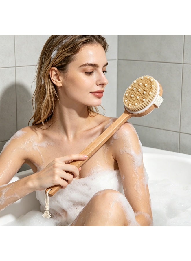 Shower Brush with Long Wooden Handle, Detachable Dry Brushing Body Brush, Natural Bristle Exfoliating Back Scrubber Shower Brush for Men Women Cellulite, Lymphatic Drainage, and Skin Detox - Image 4