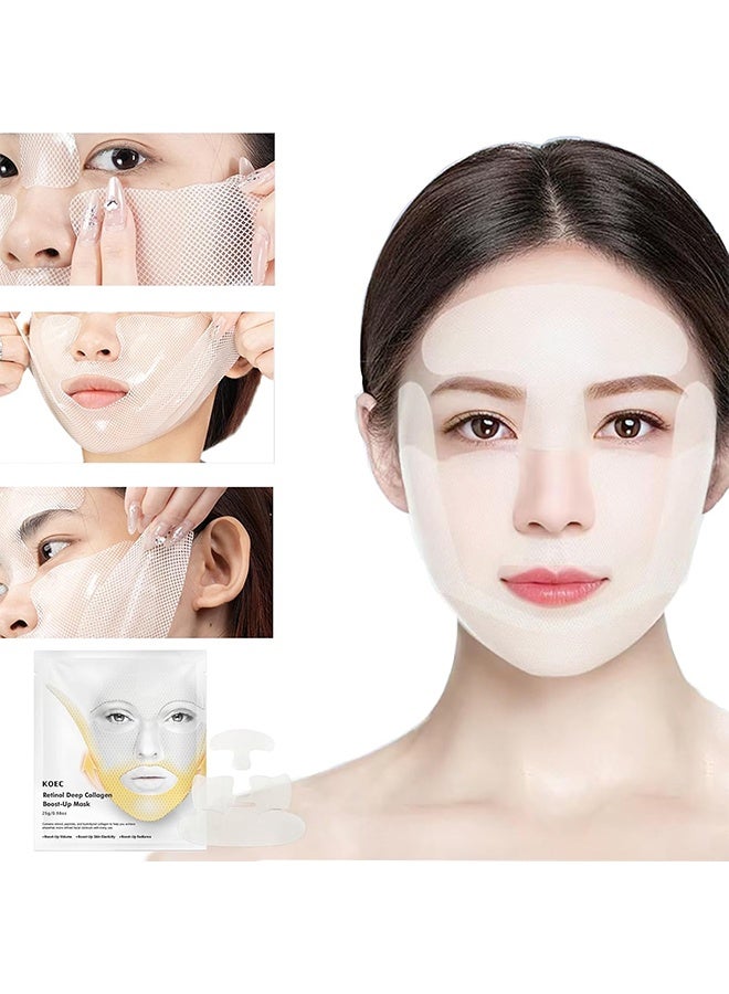 KOEC Retinol Deep Collagen Lifting Boost Up Mask Set, V Line Lifting Double Chin Reducer Sheet Mask & Forehead Anti-Wrinkle Patch, Boosted Volume For Sagging Skin, Smooth Smile Lines & Forehead, Face Jawline Lift Strap - Image 2