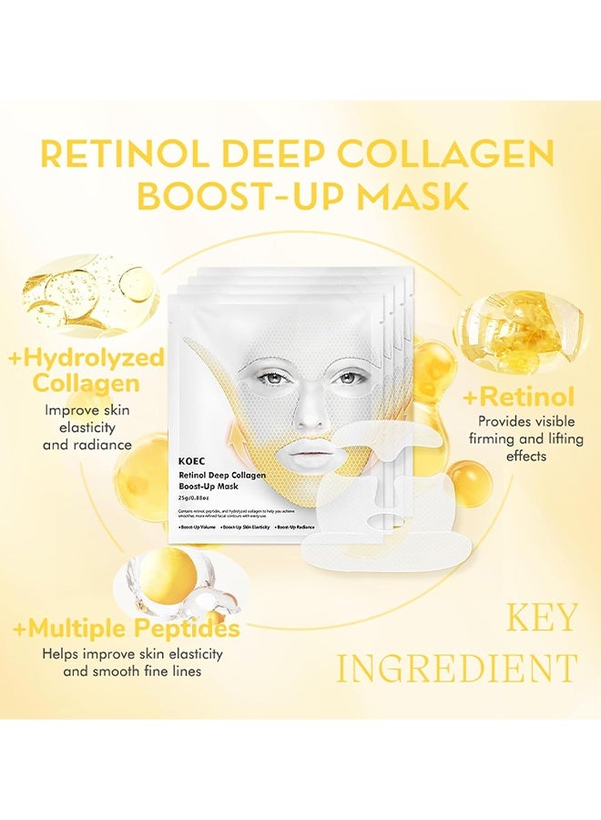 KOEC Retinol Deep Collagen Lifting Boost Up Mask Set, V Line Lifting Double Chin Reducer Sheet Mask & Forehead Anti-Wrinkle Patch, Boosted Volume For Sagging Skin, Smooth Smile Lines & Forehead, Face Jawline Lift Strap - Image 5