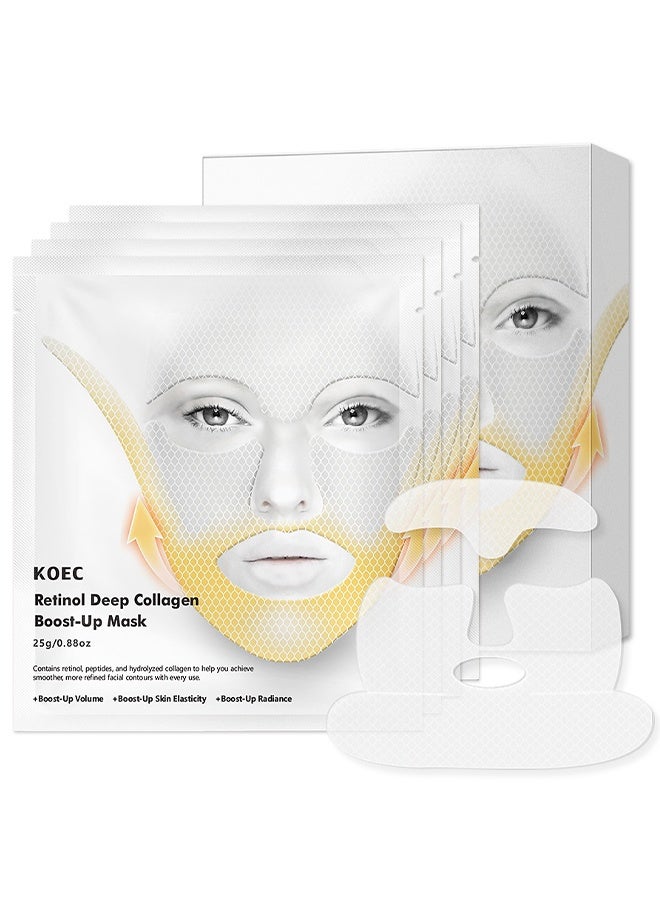 KOEC Retinol Deep Collagen Lifting Boost Up Mask Set, V Line Lifting Double Chin Reducer Sheet Mask & Forehead Anti-Wrinkle Patch, Boosted Volume For Sagging Skin, Smooth Smile Lines & Forehead, Face Jawline Lift Strap - Image 1