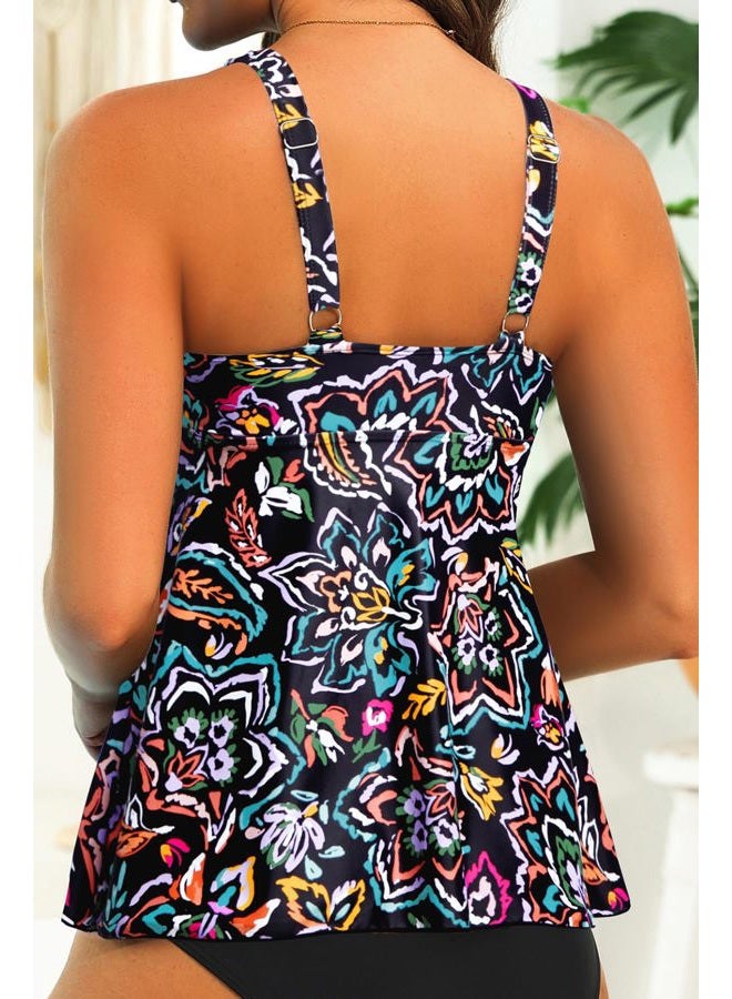 Yonique Women's Flowy Tankini Top - Modest Swim Top with Loose Fit, No Bottom, Colorful Paisley, L - Image 2