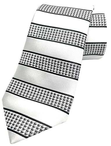 Scott Allan Collection Scott Allan Colection White and Black Mens Tie | Jacquared Woven Houndstooth Necktie | White Tie's for Men - Image 1