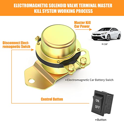 Ekylin 12V Car Auto Vehicle MotorBoat Battery Electromagnetic Disconnect Switch, DC 12V Electromechanical Solenoid Power Switch + One Button Dash Control Master Kill System Turn on/off No Open The Front Hood - Image 3