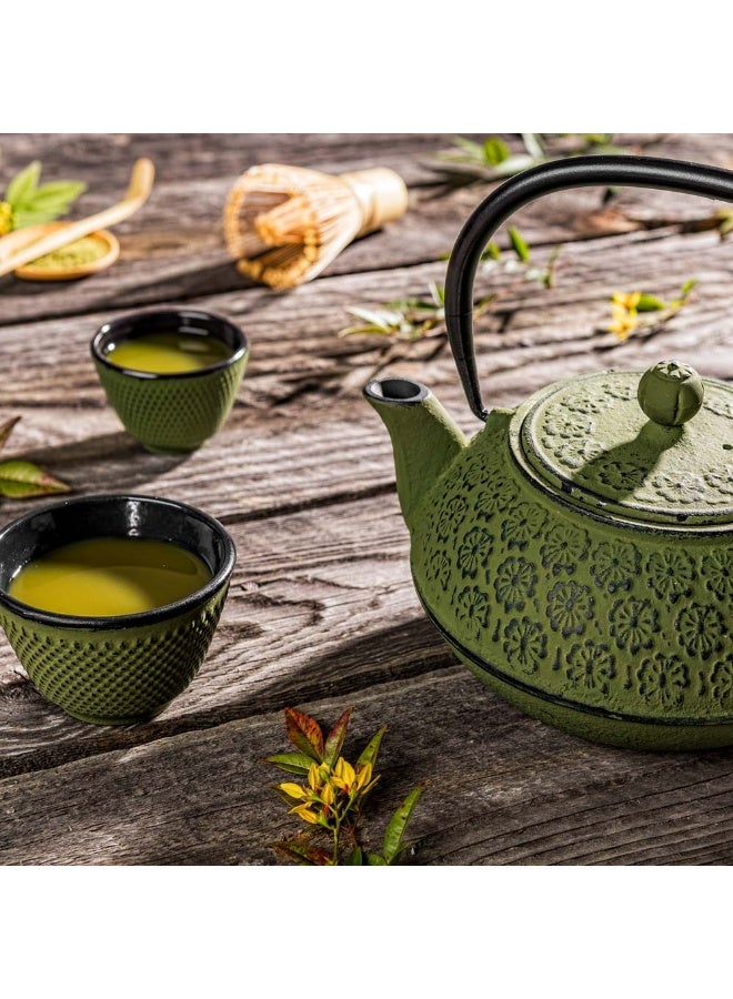 Restaurantware 30 Ounce Japanese Teapot, 1 Enamel Coated Japanese Tea Kettle - Cherry Blossom Design, Includes Mesh Strainer, Green Cast Iron Primitive Tea Kettle, For Teabags And Loose Leaf Tea - Image 3