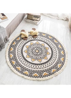 Round Cotton Rug Woven Tassel Throw Rug Washable Area Rug for Living Room Bedroom Kitchen Bathroom (Yellow&Black)