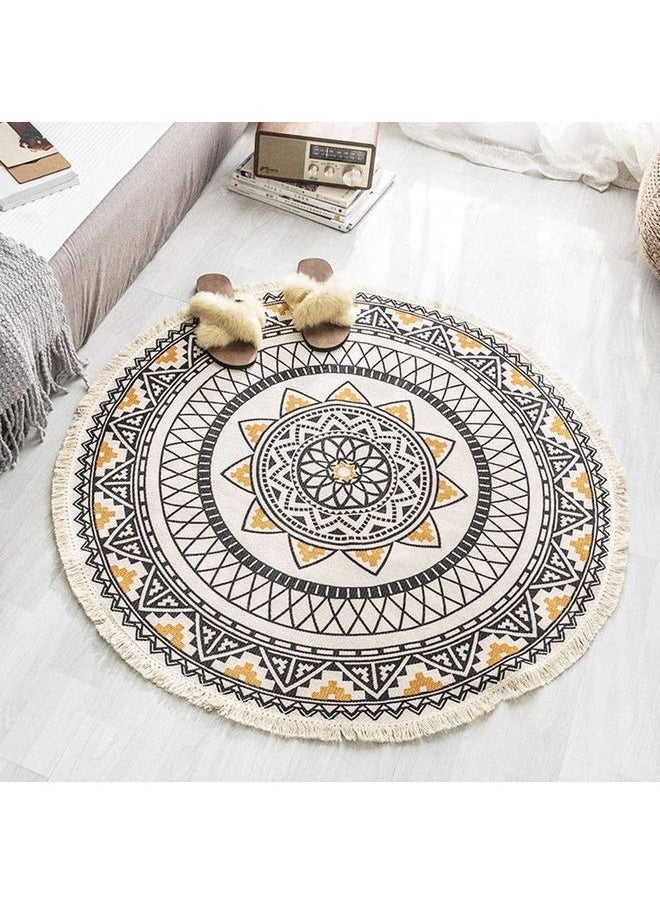 Generic - Round Cotton Rug Woven Tassel Throw Rug Washable Area Rug for Living Room Bedroom Kitchen Bathroom (Yellow&Black) - Image 1