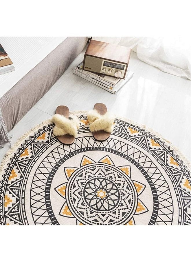 Generic - Round Cotton Rug Woven Tassel Throw Rug Washable Area Rug for Living Room Bedroom Kitchen Bathroom (Yellow&Black) - Image 1