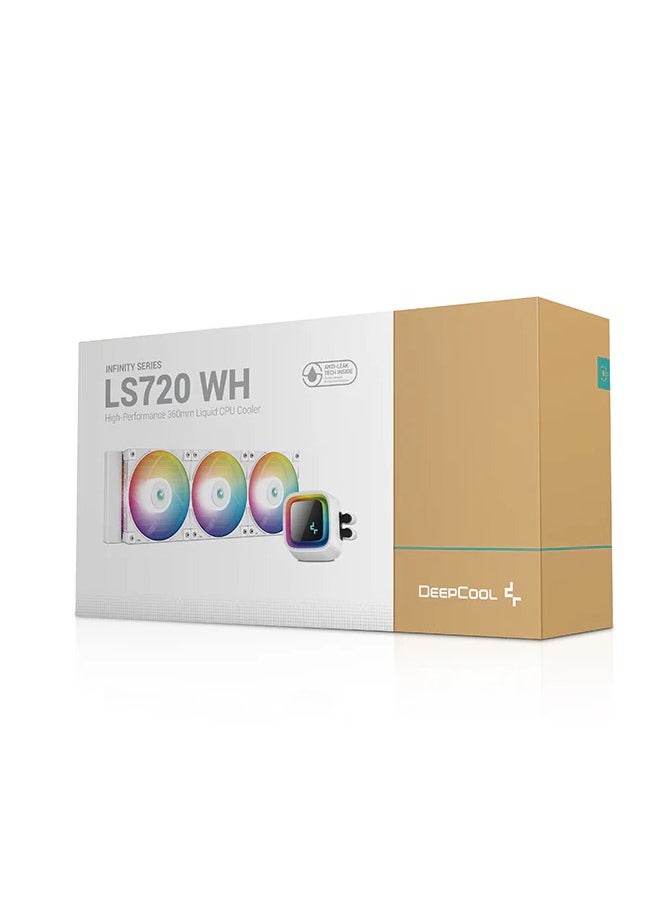 DEEPCOOL - LS720 WH 360mm Liquid CPU Cooler – High-Performance AIO Cooling, Triple FC120 A-RGB PWM Fans, Infinity Mirror Cap, Low-Noise Efficiency, All-White Design for Gaming & Overclocking PCs - Image 1