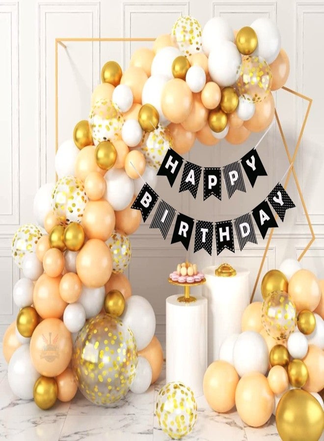 Party Town طقم زينة عيد ميلاد من Party Town™ بألوان الخوخ والأبيض والذهبي مع لافتة عيد ميلاد سعيد - يتضمن 60 بالونًا مقاس 10 بوصات، و5 بالونات قصاصات ورقية، وشريط قوس، ومجموعة نقاط لاصقة (بألوان الخوخ والأبيض والذهبي) - Image 1