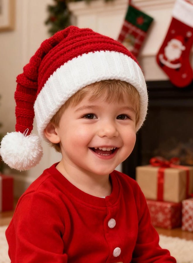 Asikkon Baby Christmas Knit Santa Hat Kids Knitted Beanie Hat for Infant Toddle 0 to 5 Years Old Red - Image 5