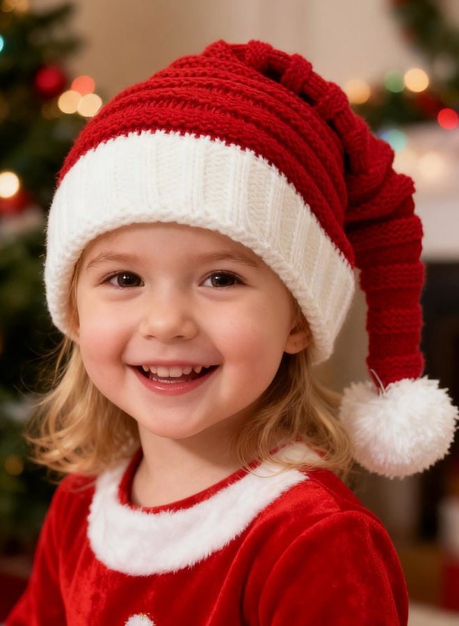 Asikkon Baby Christmas Knit Santa Hat Kids Knitted Beanie Hat for Infant Toddle 0 to 5 Years Old Red - Image 3