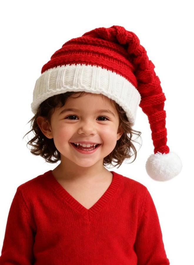 Asikkon Baby Christmas Knit Santa Hat Kids Knitted Beanie Hat for Infant Toddle 0 to 5 Years Old Red - Image 1