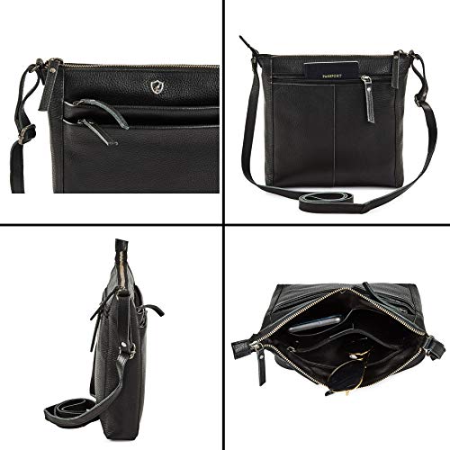 Cochoa Small Soft Genuine Leather Crossbody Purse Women’s Sling Crossover Shoulder Travel Handbag with Triple Zipper (Black Nappa) - Image 5