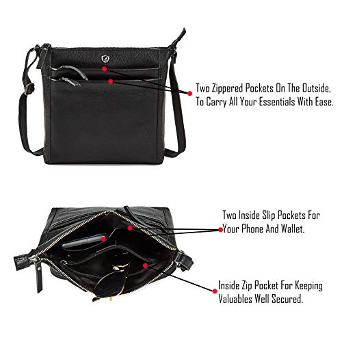Cochoa Small Soft Genuine Leather Crossbody Purse Women’s Sling Crossover Shoulder Travel Handbag with Triple Zipper (Black Nappa) - Image 3