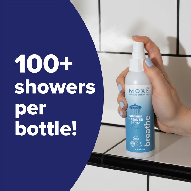 MOXE Aromatherapy Shower Mist Variety Pack, Eucalyptus, Lavender, Breathe and Dream, Spa Steam Spray, Natural 100% Essential Oils, Made in USA, Aromatherapy, Sinus Congestion Relief, 4 Pack (8oz) - Image 5