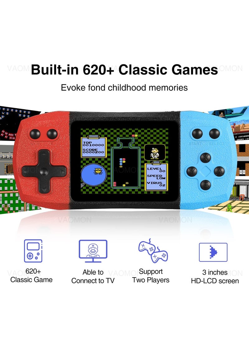 Captaintech Kids Handheld Game Portable Video Game Player, 620 Classical Games, Retro handheld Game Console with Portable Shell, Rechargeable Hand Held Game Support Connecting TV & 2 Players, Best Gift for Child  - Image 2