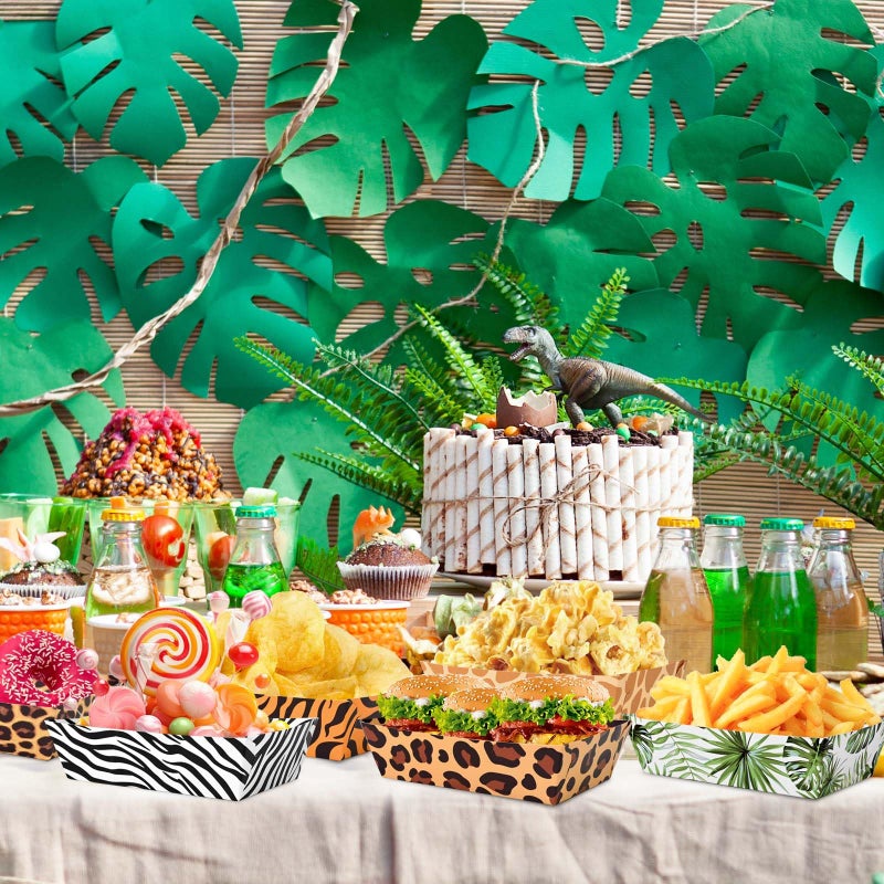 Bolsome 24 Pcs Jungle Safari Animal Party Paper Food Trays Disposable Snack Trays Zoo Theme Print Paper Serving Boats for Fries Nachos Burger Hot Dog Taco BBQ for Wild Animal Jungle Safari Party Decor - Image 4