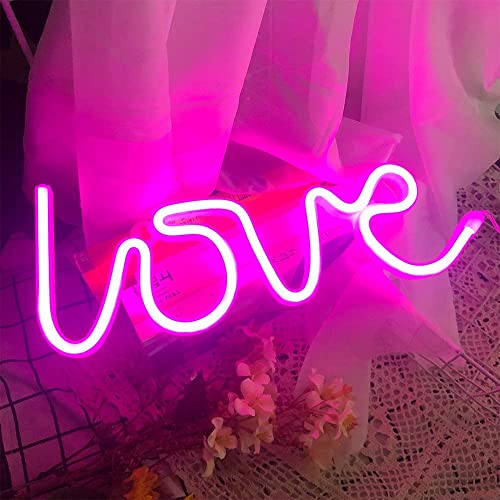 Gesto Love Neon Sign for Bedroom - USB or Battery Light for Wall, LED Light Up Sign for Girls, Party, Christmas, Bar (Pink) - Image 1