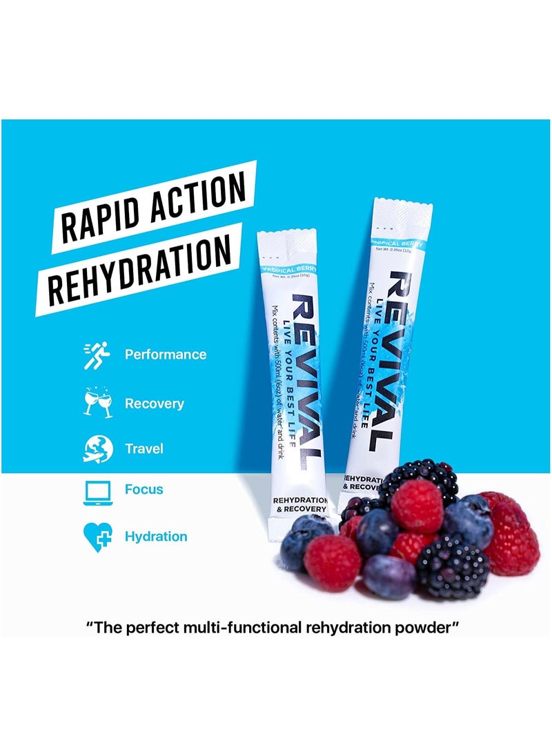 REVIVAL - Revival Rapid Rehydration Electrolytes Powder - High Strength Vitamin C B1 B3 B5 B12 Supplement Sachet Drink Effervescent Electrolyte Hydration - Image 1