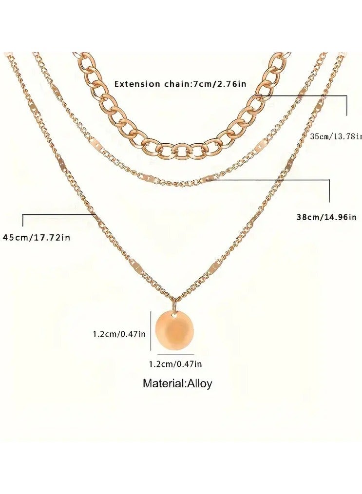 Home Clearance Sale A Trendy And Unique Golden Pendant With A Shiny Round Plate, Accompanied By A Three-layer Chain Necklace. This Versatile Piece Is Perfect For Women To Layer And Wear Multiple Chains Around The Neck. - Image 4
