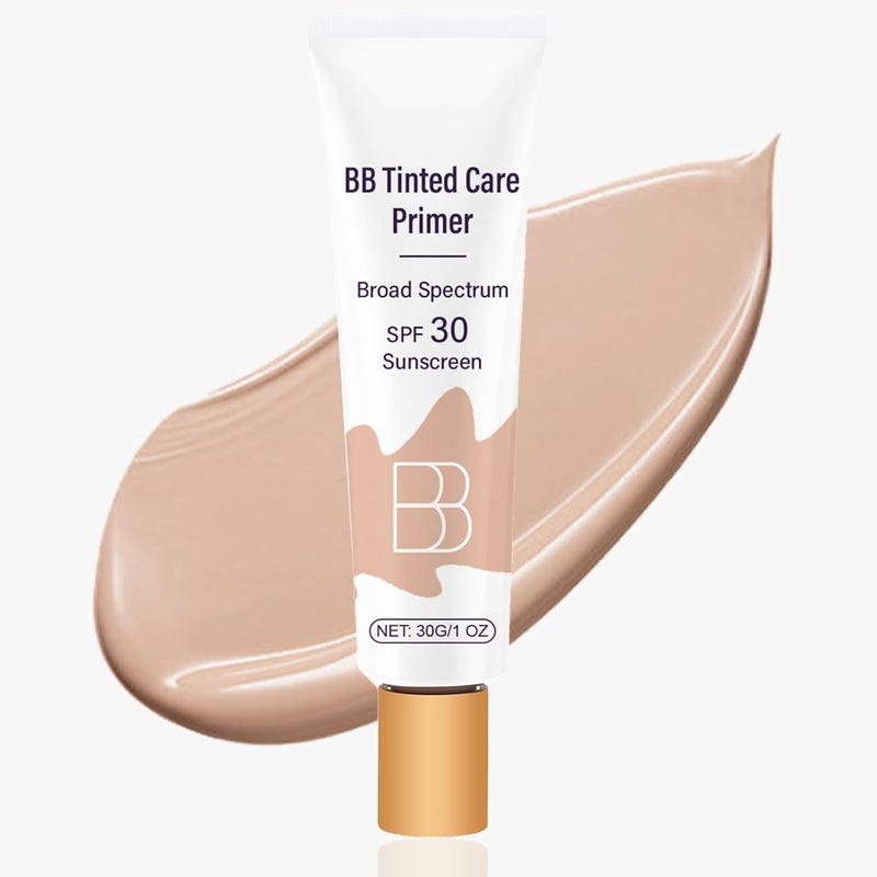 Loobexery BB Blur Tinted Moisturizer Spf 30, BB Cream Tinted Moisturizer with Broad Spectrum Protection Against UVA and UVB Rays BB Tinted Care Primer Even Skin Tone Beauty Makeup for All Skin Types(2#Natural)