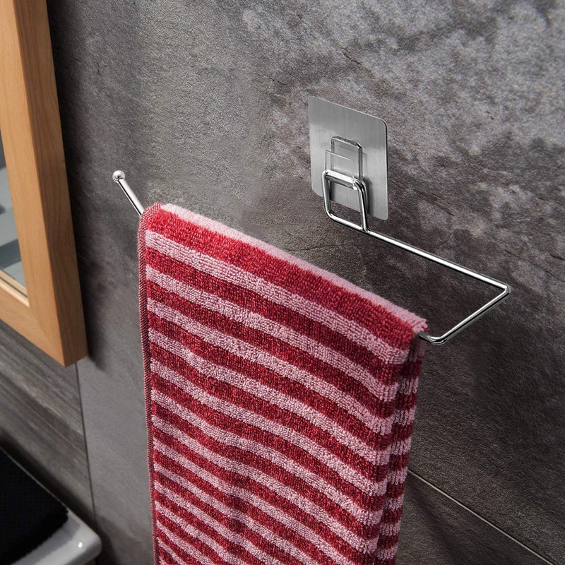 Kymio Stainless Steel Self Adhesive Napkin Ring Wall Mount Towel Hanging Holder with Magic Adhesive Pad Kitchen Paper Roll Holder Tissue Paper Stand Towel Bar Hanger for Kitchen and Washbasin use - Image 3
