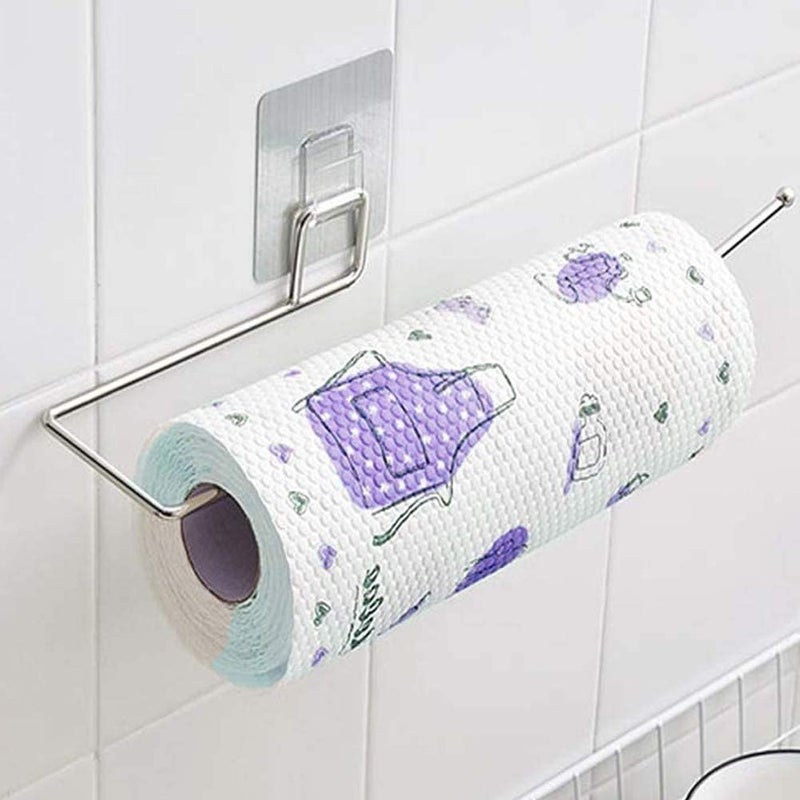 Kymio Stainless Steel Self Adhesive Napkin Ring Wall Mount Towel Hanging Holder with Magic Adhesive Pad Kitchen Paper Roll Holder Tissue Paper Stand Towel Bar Hanger for Kitchen and Washbasin use - Image 1