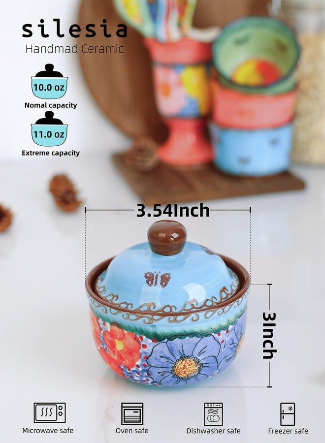 silesia Handmade Sugar Bowl with Lid and Spoon, 10 Ounce Ceramic Hand-Painted Sugar Jar for Kitchen in Gift Box, Kitchen Decor, Oven, Dishwasher & Microwave Safe, Glazed Blue - Image 2