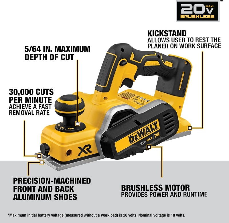 DEWALT DEWALT 20V MAX Planer 30000 Cuts Per Minute 2 mm Cut Depth Brushless Motor Bare Tool Only DCP580B  - Image 2