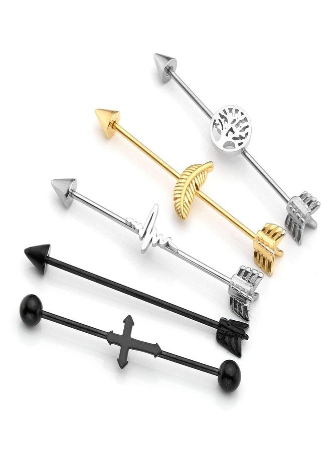 PiercingJ 4-5pcs 14G/16G Long Industrial Piercing Jewelry Stainless Steel Barbell Ear Cartilage Helix-Conch Piercing Bar Earrings Stud 38/37mm - Image 1
