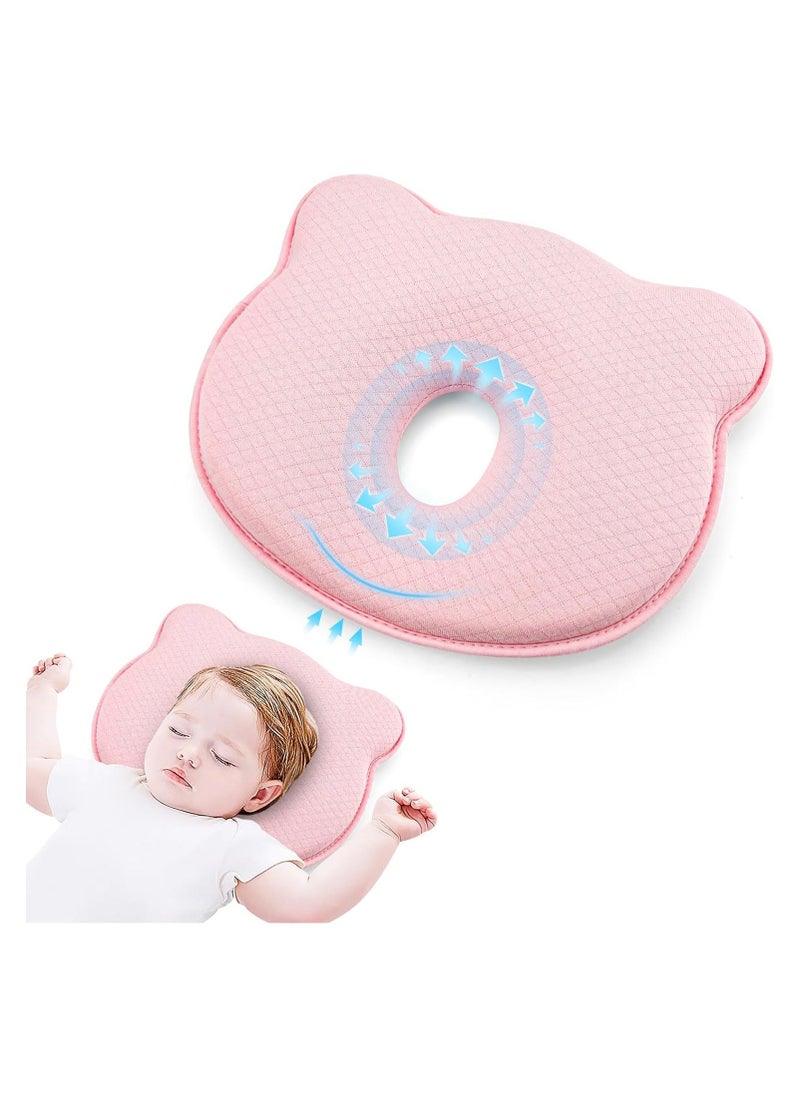 Y&D Baby Head Shaping Pillow, Soft and Cozy Pillow for Sleeping, Memory Foam Organic Cotton Cover, Neck Support, Breathable Set Infants & Toddlers (Pink)  - Image 1