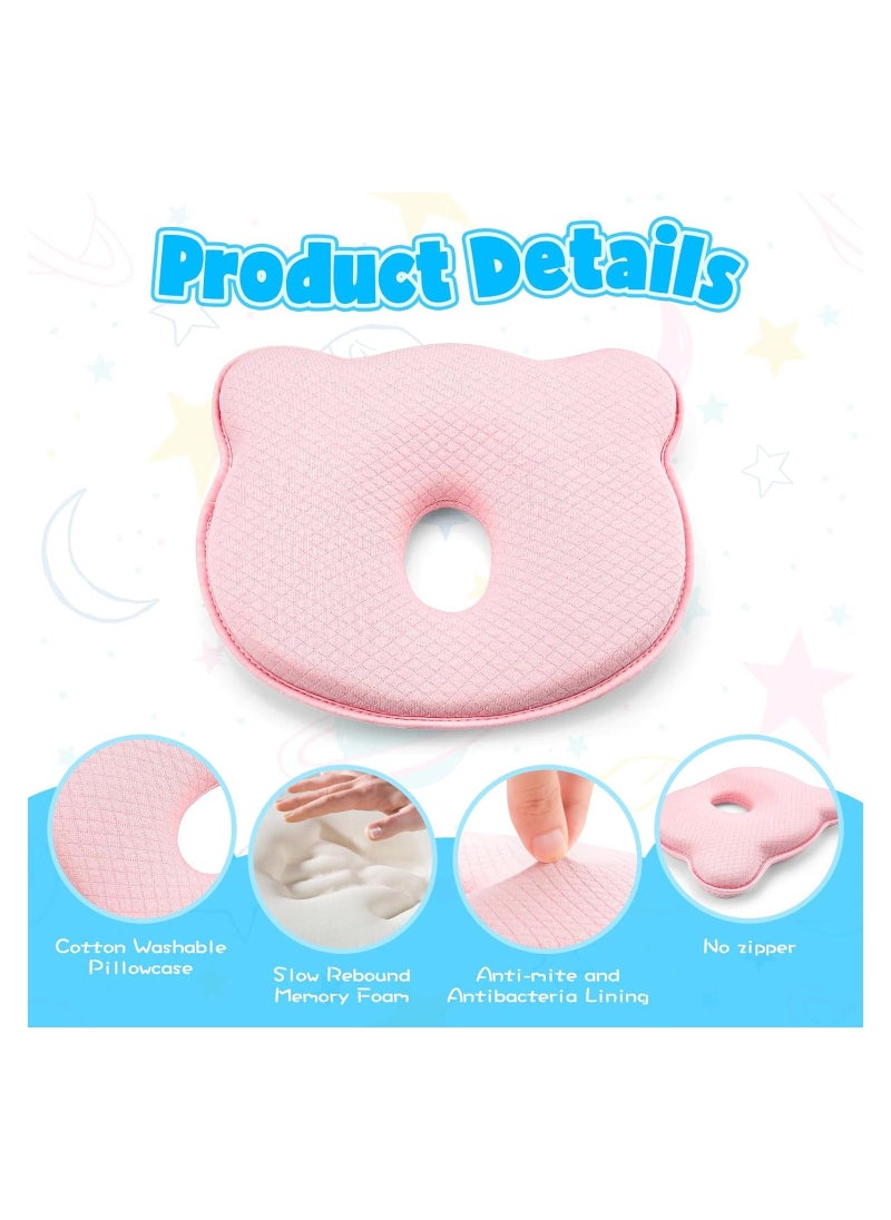 Y&D Baby Head Shaping Pillow, Soft and Cozy Pillow for Sleeping, Memory Foam Organic Cotton Cover, Neck Support, Breathable Set Infants & Toddlers (Pink)  - Image 3