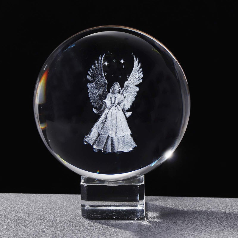 Movdyka 6cm Crystal 3D Guardian Angel Figurines Ball with Crystal Base Home Art Decor Crafts Ornament Memorial Gift for Special People