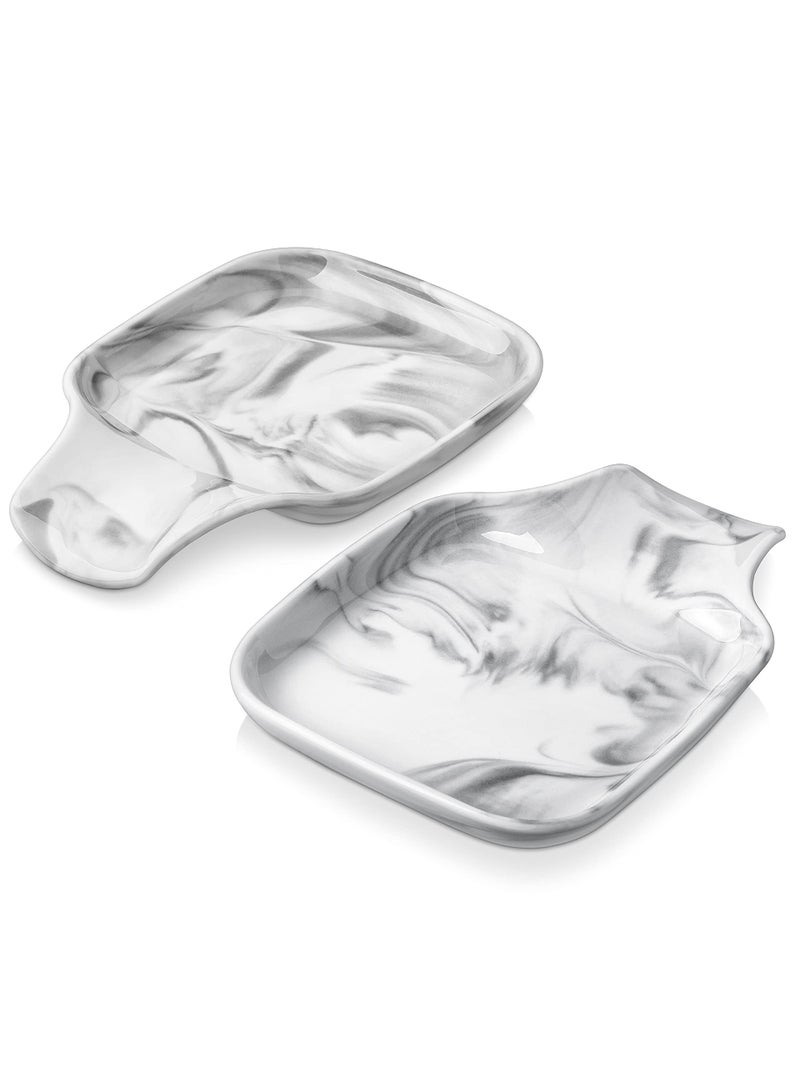 MALACASA Spoon Rest Large Spoon Rests for Stove Top Porcelain Spoon Holder for Kitchen Counter Utensils Rests Cooking Spoon Holders for Spatula Ladle Tongs Marble Grey Series REGULAR