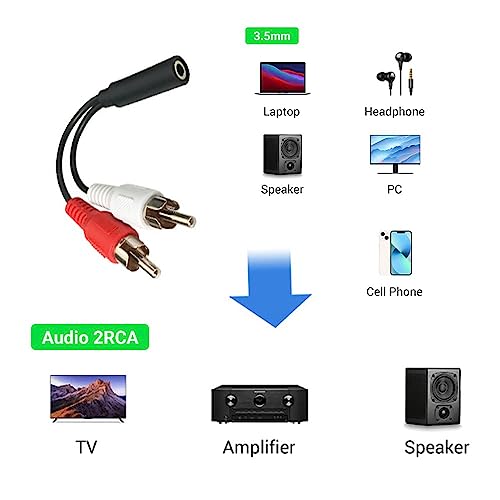 C&E 6 Inch 3.5mm Female to 2 RCA Male Stereo Audio Y Cable, Nickel Plated Adapter Compatible for TV,Smartphones, MP3, Tablets, Speakers,Home Theater - Image 5