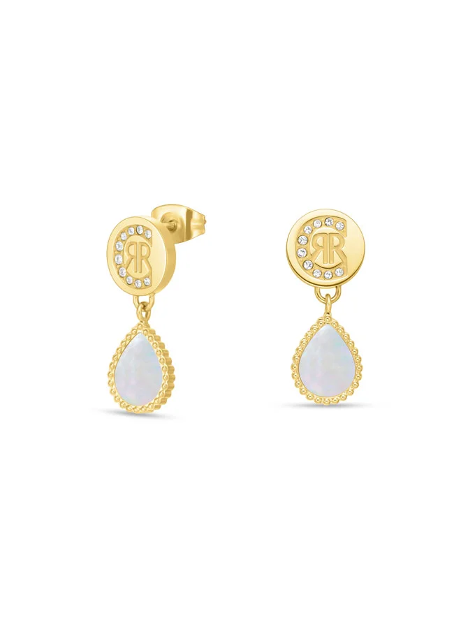 CERRUTI 1881 Eletra Gold Plated Stainless Steel with White Mother of Pearl and Crystals Earrings for Women
